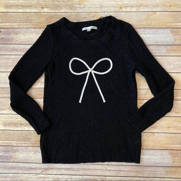 Lauren Conrad Black Sparkle Bow Crew Sweater M - Picture 7 of 13